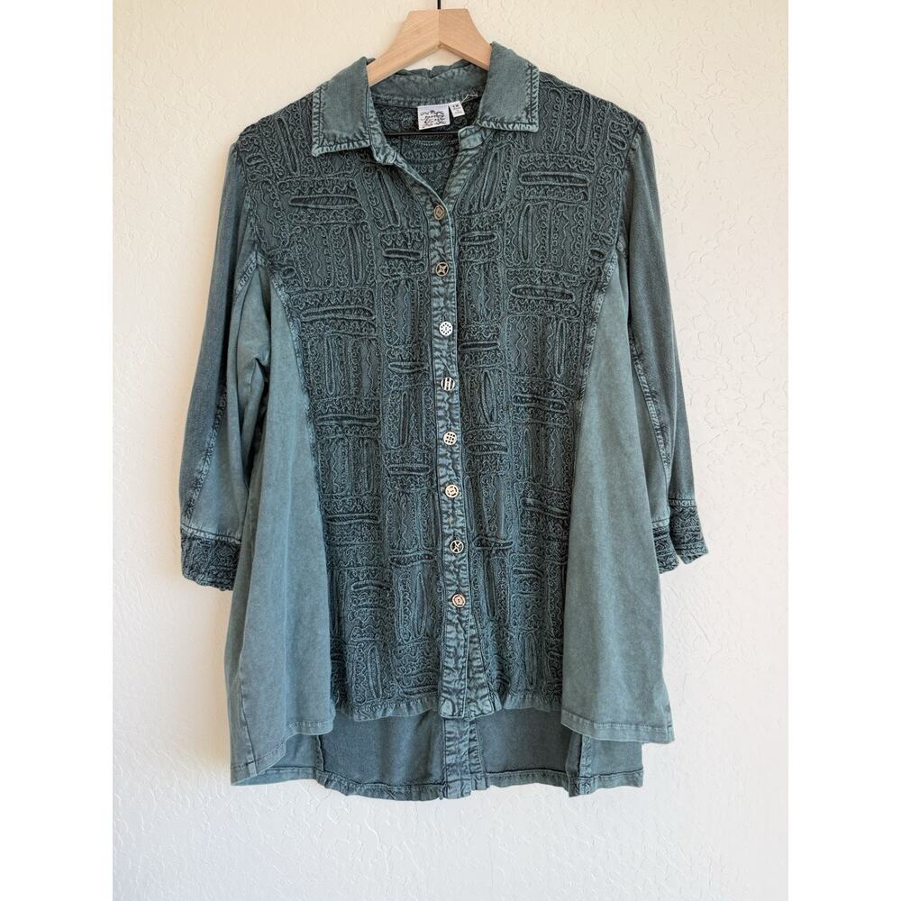 Parsley & Sage Women’s Olive Green Tunic Size 1XL Embroidered Lagenlook Art Wear - Picture 2 of 10